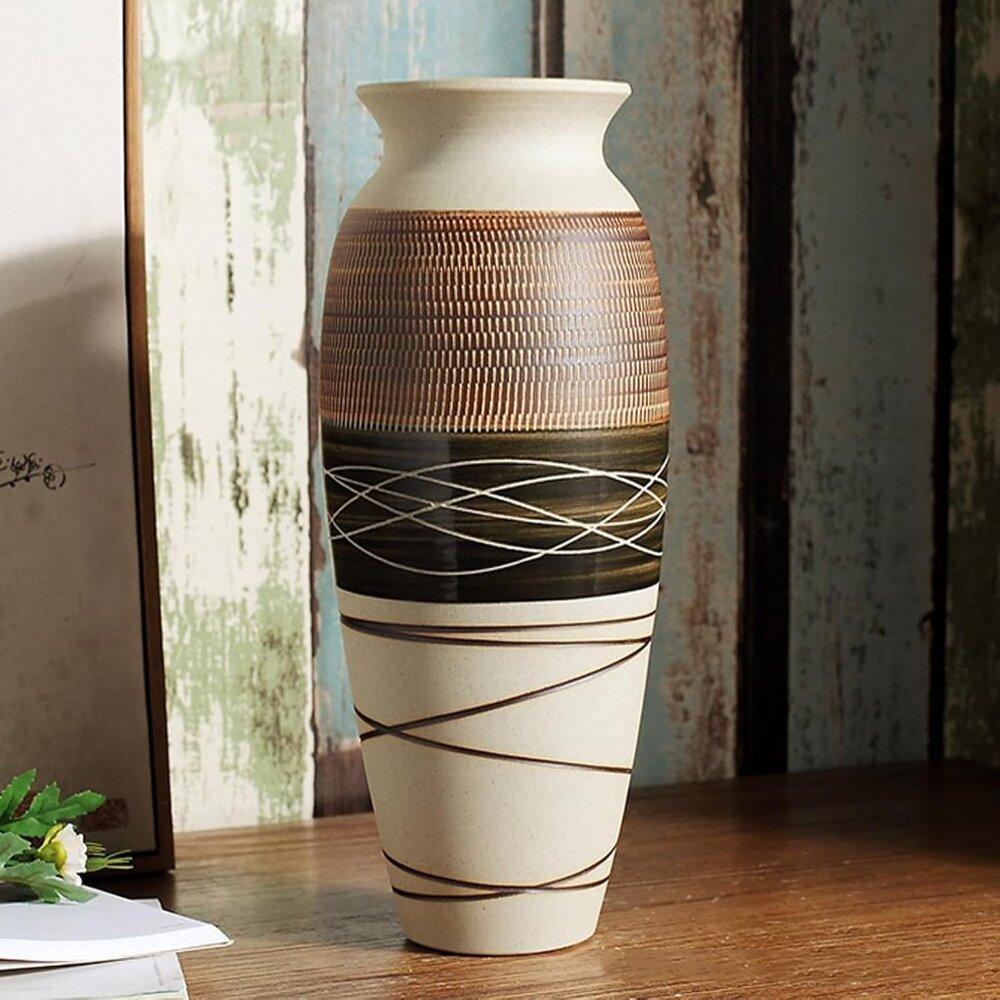 Ceramic Rustic Farmhouse Vase, 12.6" Large Vintage Flower vase for Home Decor